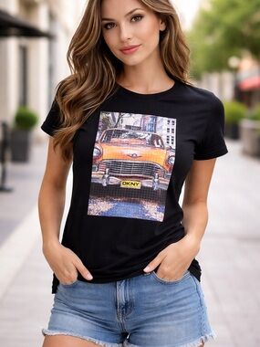 ☀️DKNY Black Short-Sleeve Tee with Orange Taxi Graphic